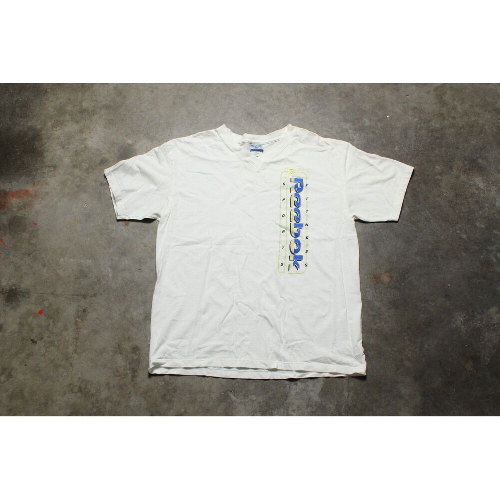 Rare Vintage 90's USA-Made Reebok V-Neck T-Shirt - Embroidered Logo - Large